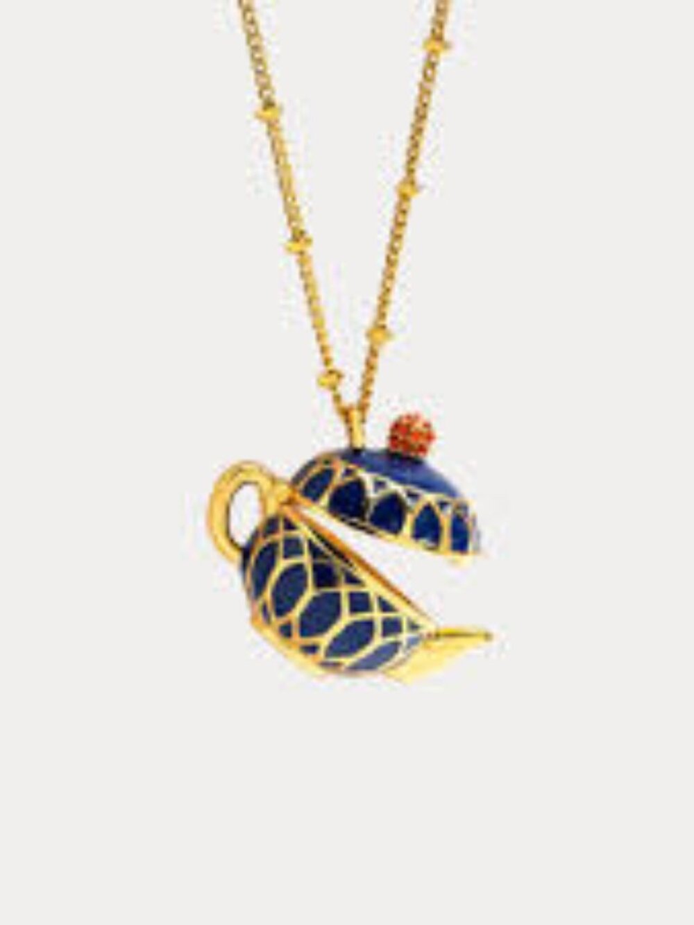 Enamel Blue Open Teapot Necklace
